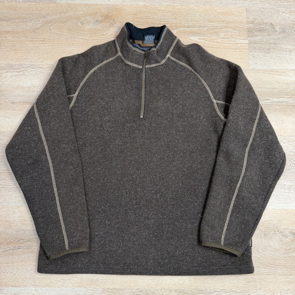 Kuhl Thermo Kore Mens Large Brown 1/4 Zip Pullover Ribbed Fleece Sweater L